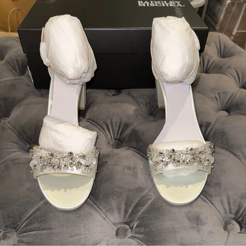New Badgley Mischka Tempest Embellished Block-Heel Sandal